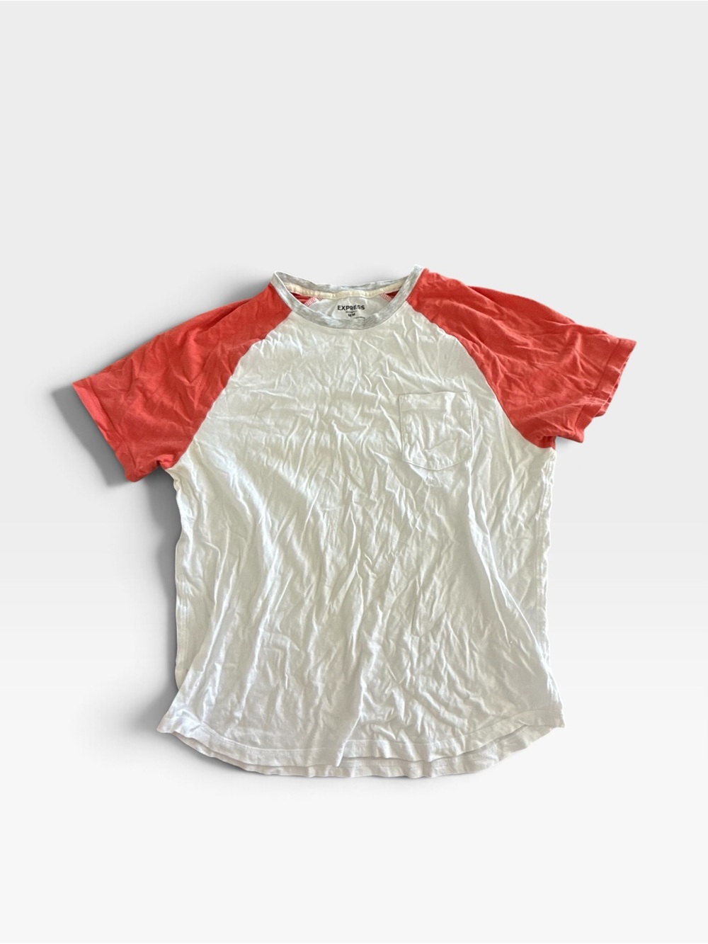 Express Baseball Tee Color Block Raglan Tee White & Red Medium